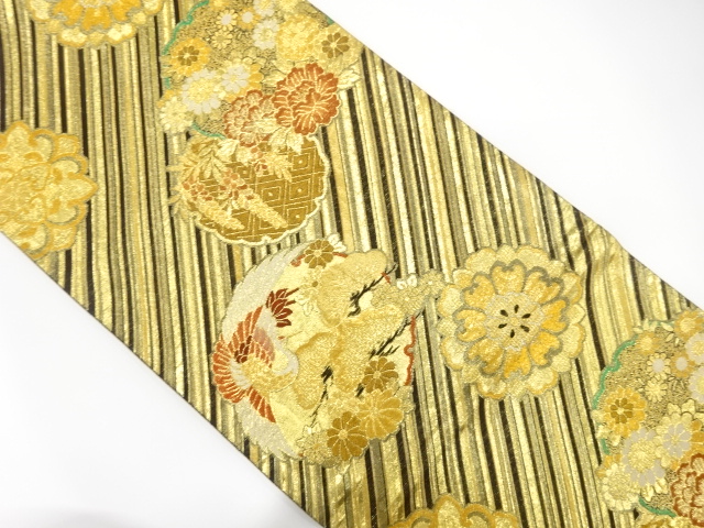 JAPANESE KIMONO / ANTIQUE FUKURO OBI / SILK / WOVEN FLOWER CREST